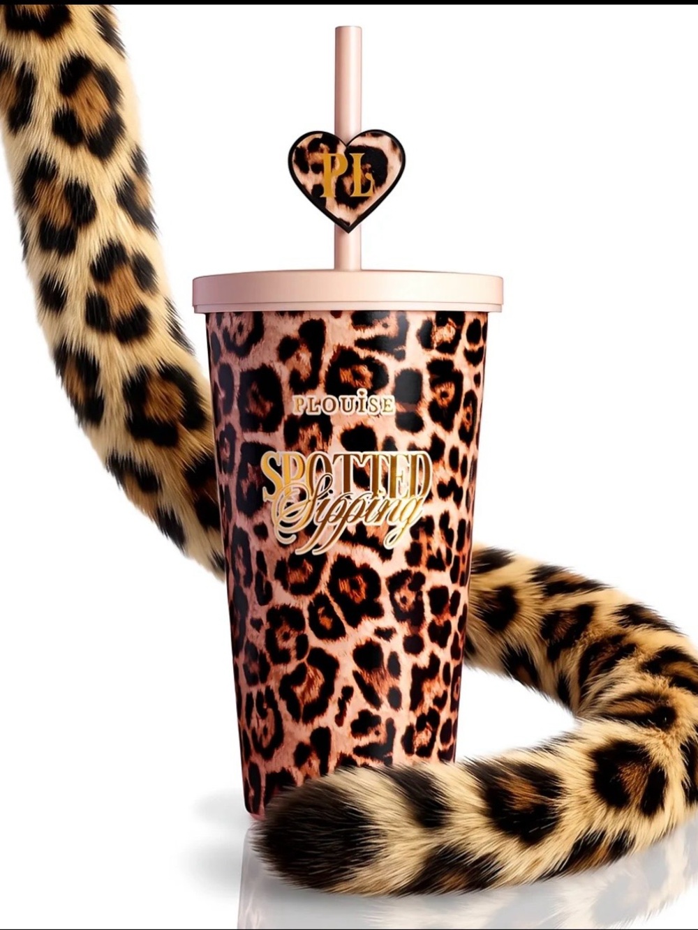 P.Louise Cheetah Spotted Sipping 600ml Stainless Steel Tumbler Cup collectors